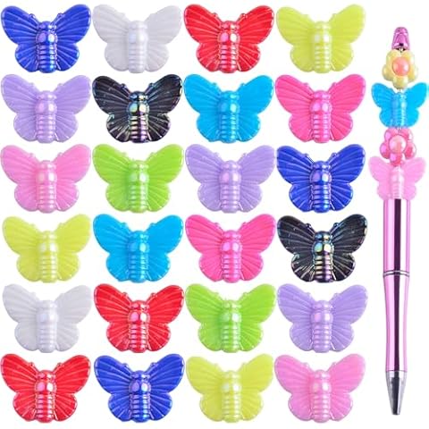Forcal Beads for Pens,60pcs Acrylic 3D Charms Flat Buttery Focals Beads Bulk for Beadable Pens Keychain Making Cute DIY Jewelry Supplies for Teacher Cover