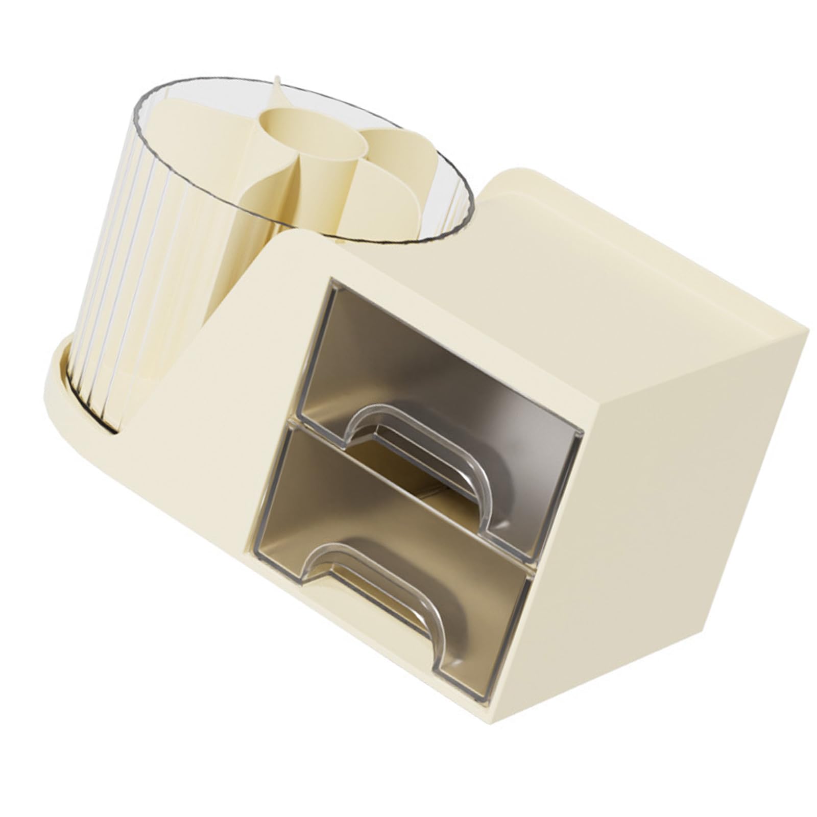 Woedpez Desk Organiser with Drawer Rotatable Pen Holders Multifunctional Storage Box Table for School Home Makeup Brush