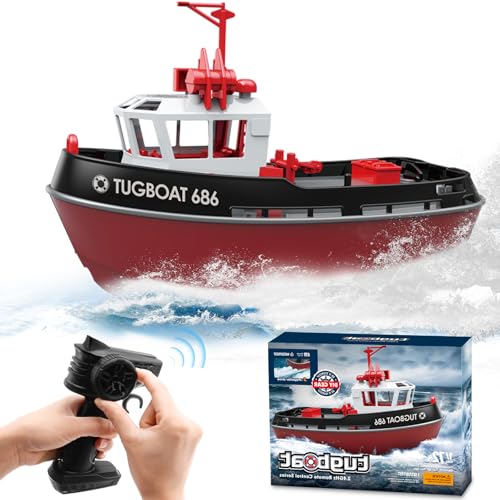 Tucraew RC Boat, 1/72 RC Tugboat for Pools and Lakes, High-Speed Remote Control Boat with 40 Mins Play Time and Low Battery Reminder for Kids and Adults - RTR Version