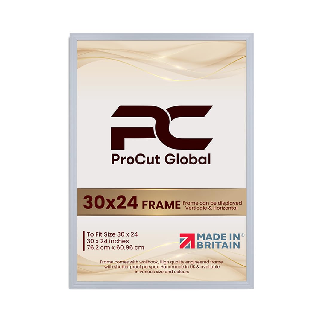 Procut Global 30x24 Light Grey Picture Frames - Classic Wooden Photo Frame with Shatterproof Perspex for Wall or Tabletop - Perfect for Posters, Certificates & Prints - Sizes & Colors Available