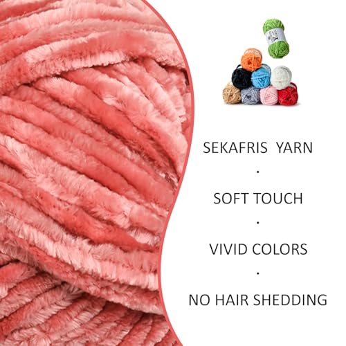 Image of Plush Chenille Chunky Yarn - Fluffy Velvet Yarn Crochet for Blanket Knitting and Crocheting - Soft Baby Yarns for Crocheting - Amigurumi Crochet Yarns 100g (87yds) (Gray Pink)