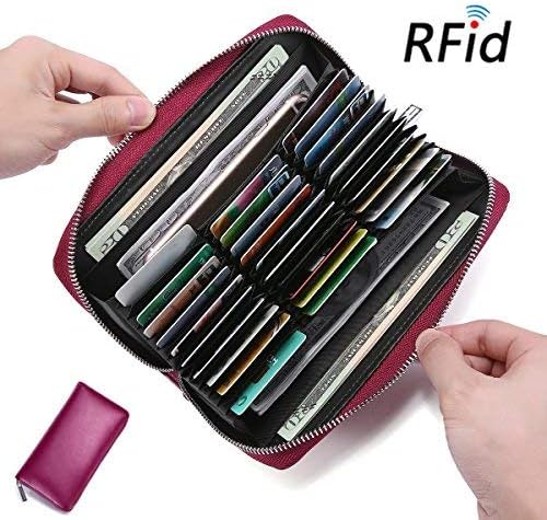 Women Men Credit Card Holder, E Ekphero RFID Blocking Multi-card Bit Zipper Wallet Purse, Passport Holder 36 Card Slots Purple