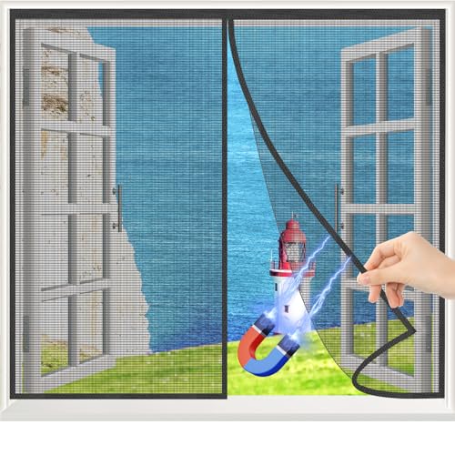 Mosquiteras para Ventanas Magneticas, 100x130cm Mosquitera Ventana, Agrosado y Fino Mosquitera con Iman, Sin Perforación Mosquitera Magnetica para Balcón Corredera Terraza, Negro