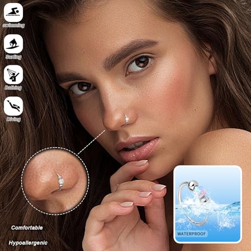 2PCS 18g 20g Opal Nose Rings for Women Nose Hoops 8mm/10mm Hypoallergenic 316L Surgical Steel Nose Rings Piercing Jewelry Can Be Used as a Nose Ring, Septum Ring, and Cartilage Earring4