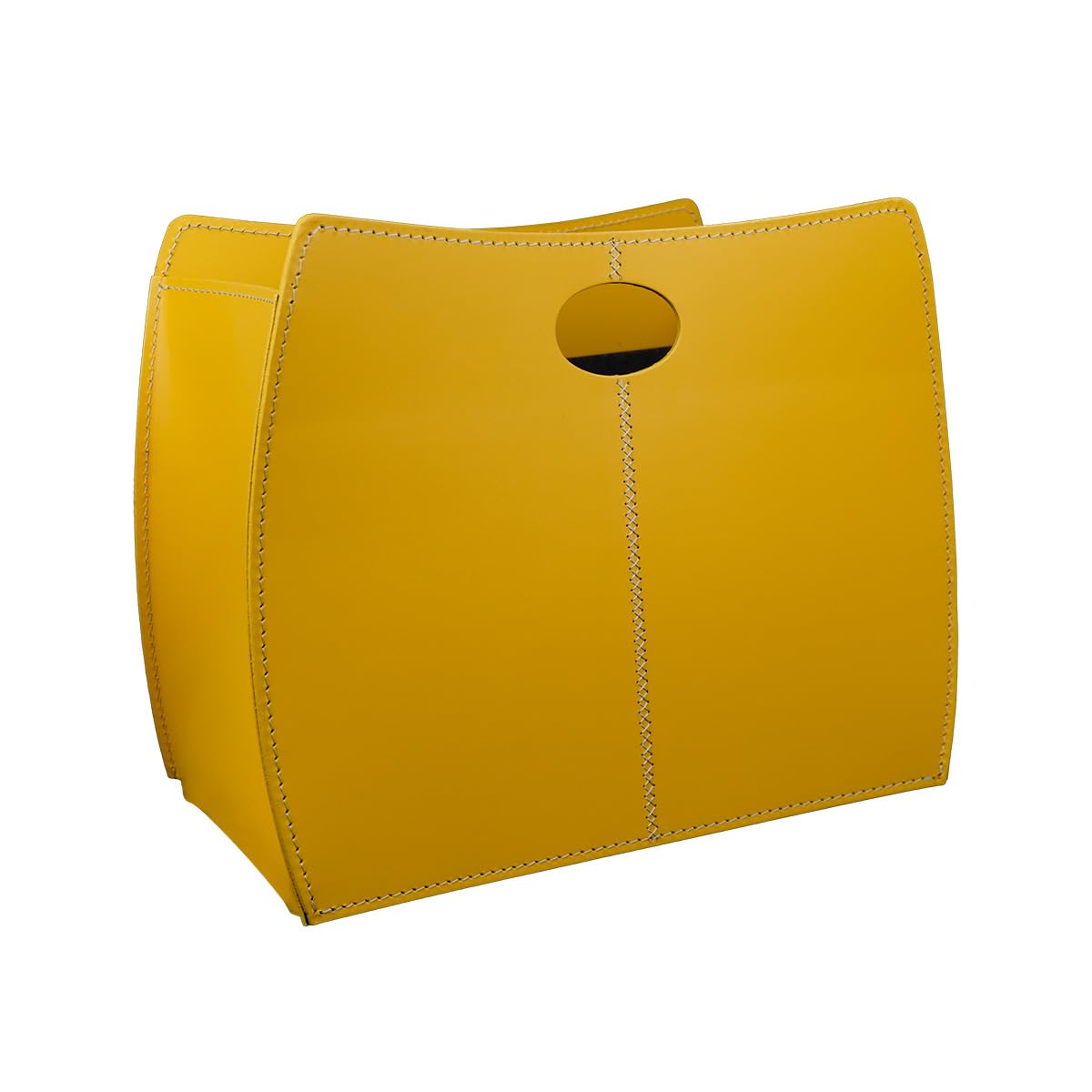 LIMAC Design VANDA Porte-revues en Cuir Design, Porte-Magazines et Panier à Journaux Moderne, Boîte à journaux d'intérieur, Rangement de Livres, Fabriqué en Italie. (Jaune)