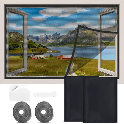 Mosquiteras para Ventanas 2 Set, 130x150cmMosquitera Ventana, Mosquitera Autoadhesiva, Mosquiteras sin taladrar ni atornillar, Mosquitera velcro para todas las ventanas, tragaluces