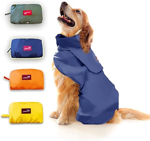 Acapet - Impermeable para perro, impermeable, con capucha para perros pequeños y cachorros, azul, talla M