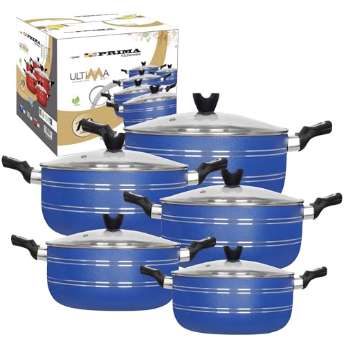 10Pc Professional Non Stick Teflon Coated Casserole Cookware Set -with Lids, Kitchen Cooking Pans, Multi Purpose Kitchenware Durable Food Preparation | Blue