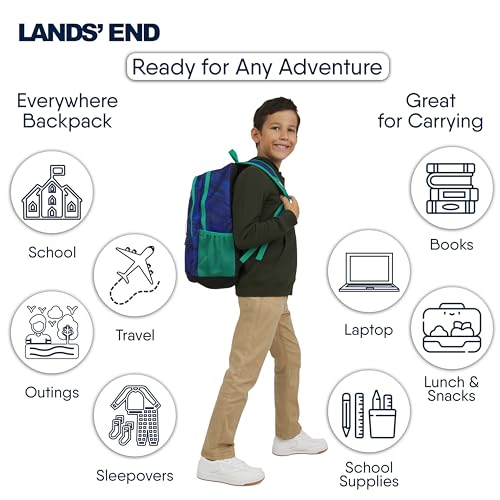 Image of Lands' End Unisex Kids Large ClassMate Lightweight Durable Elementary School Backpack, Bright Blue