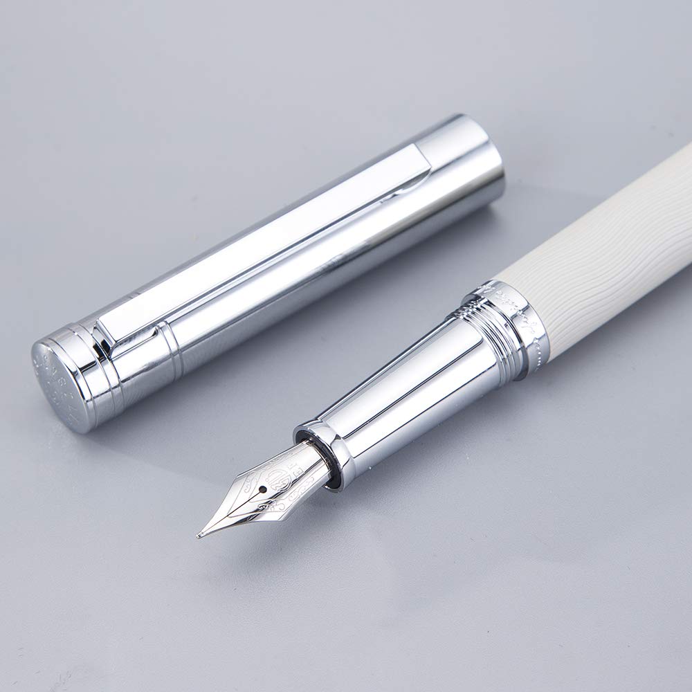 HongDian Stylo-plume classique en acier inoxydable avec motif vague blanche, pointe fine iridium, étui en métal et convertisseur d'encre