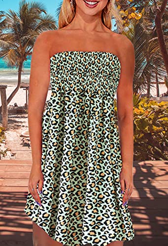Image of Zyyfly Strapless Dress for Women Summer Beach Boho Smocked Tube Top Dress
