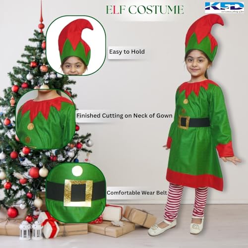 Image of Kaku Fancy Dresses Elf Costume for Kids Fancy Dress Outfit for Christmas Events