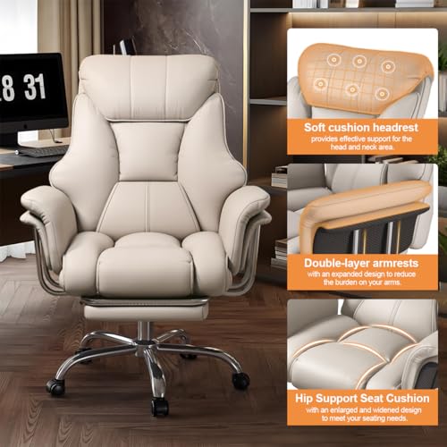 Image of Big and Tall Office Chair Wide Seat Ergonomic Leather Executive Desk Chair with Leg Rest, Heavy-Duty 550 lbs Adjustable Height Computer Gaming Chairs