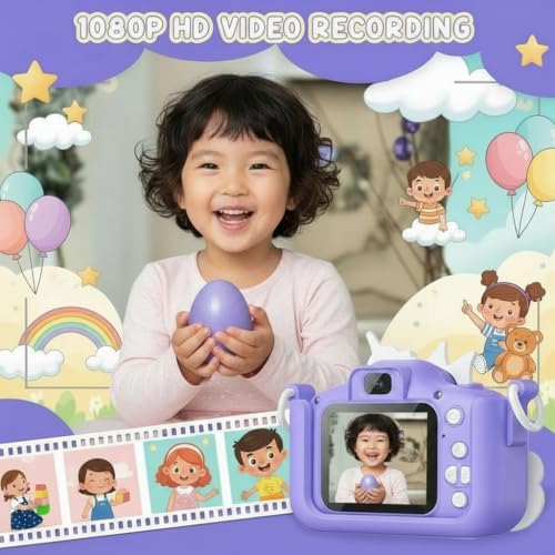 Image of MAVOKIS Kids Digital Camera for Girls & Boys 3-9 Years,Unicorn Silicone Cover,1080P HD Video Camcorder, Selfie,Games,Photo Frames,2.0 Inch Screen,Rechargeable Battery,SD Card(Not Included),Purple