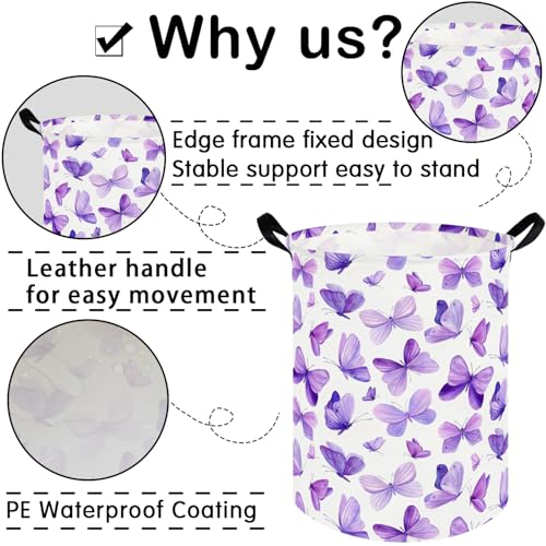 Image of Butterfly hamper,Purple Laundry Basket,Baby Nursery Hamper,Waterproof foldable girls toy storage box,Dirty Clothes Hampers,Flower house decor(Purple Butterflies)