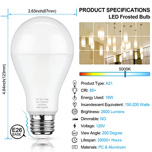 Maxvolador USNC-A21-1950-6 Led Light Bulbs, 150 Watt Equivalent Daylight White 5000K thumb #1