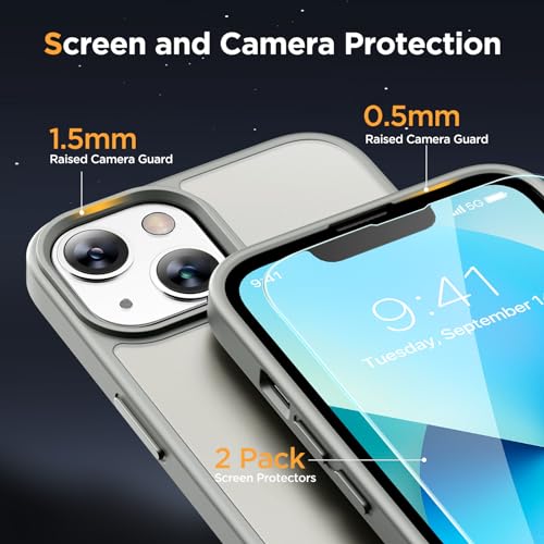 Image of Miracase Magnetic for iPhone 13 Case 6.1 inch (Compatible with MagSafe)(with 2X Screen Protectors) Military-Grade Protection, Anti-Fingerprint Translucent Matte Phone Case Cover, Gray