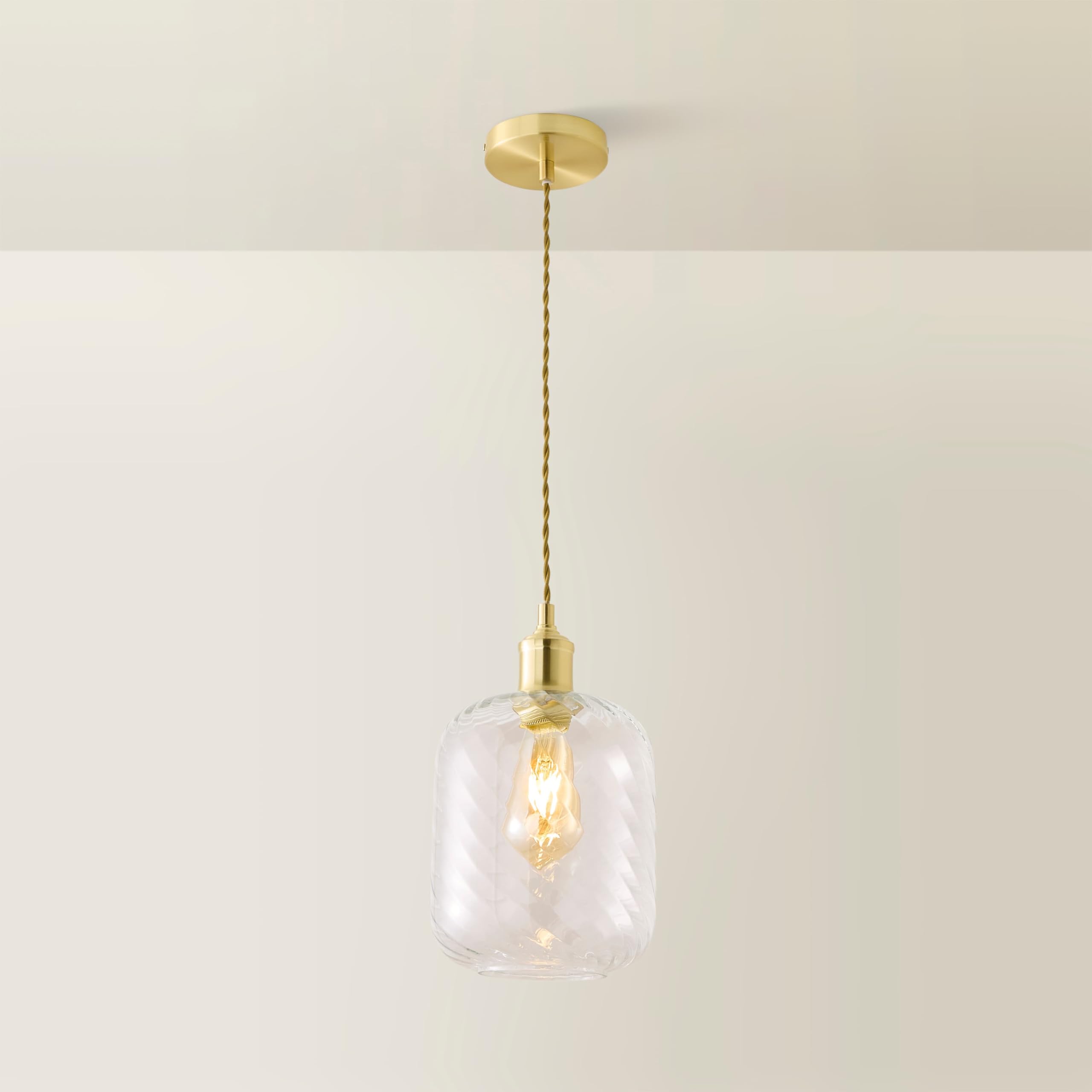 Valuelights Unisex Clear Emery Swirl Glass Brushed Gold Diner Ceiling Light W/ Bulb