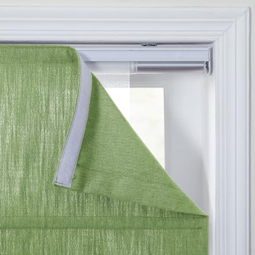 Image of TWOPAGES Isabella No Drill Cordless Roman Shade Linen Textured Cotton Roman Blind for Windows, Custom Made Room Darkening Blackout Roman Window Shade, Hardware Included, Olive, 1 Piece