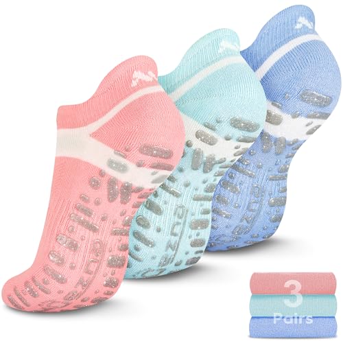 Image of Muezna Non Slip Yoga Socks for Women, Anti-Skid Pilates, Barre, Hospital Socks with Grips, Size 5-10
