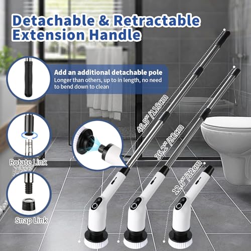Tuocal Upgraded Cordless Electric Spin Scrubber with 9 Brush Heads and Adjustable Handle for Comprehensive Cleaning - Image 4