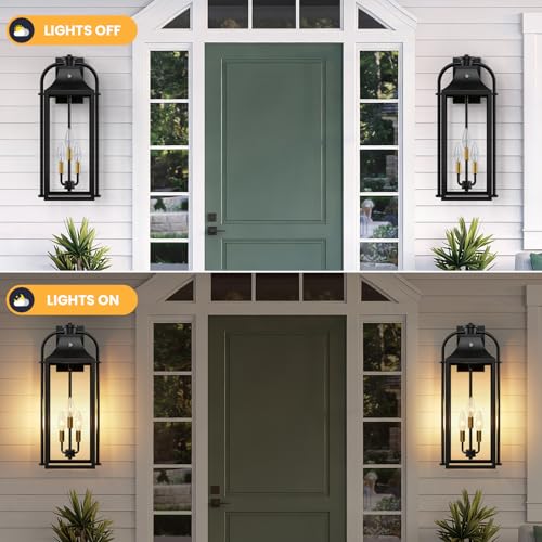 Image of 24 inch Wall Sconces Set of Two, 3-Light Oversized Dusk to Dawn Outdoor Light Fixture, Waterproof Aluminum Wall Lamps, Outside Lights for House, Outdoor Front Door Decor for Entryway, Hallway, 1 Pack