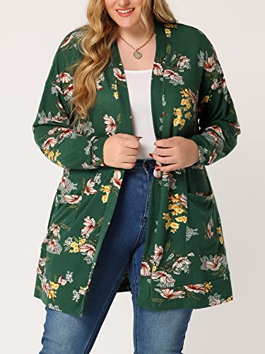 Image of Agnes Orinda Women's Plus Size Lightweight Cardigan Casual Soft Long Sleeve Floral Knit Cardigans with Pockets