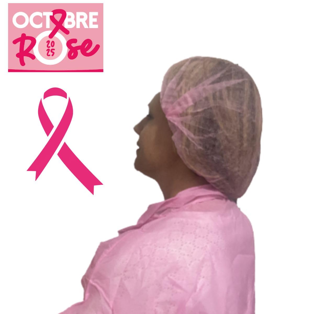 Mediprotec® | Charlotte Jetable Rose | Lot de 500 Charlottes Cheveux Polypropylène Non Tissé | Diamètre 48 cm | Médical, Soins, Bien être | Octobre Rose