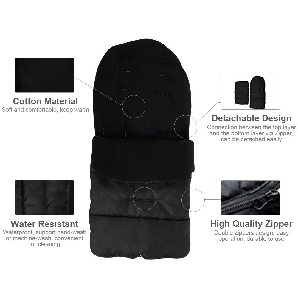 Saco de dormir universal para cochecito de bebé 3 en 1 Anexo Alfombrilla Funda para saco de paseo (Negro)