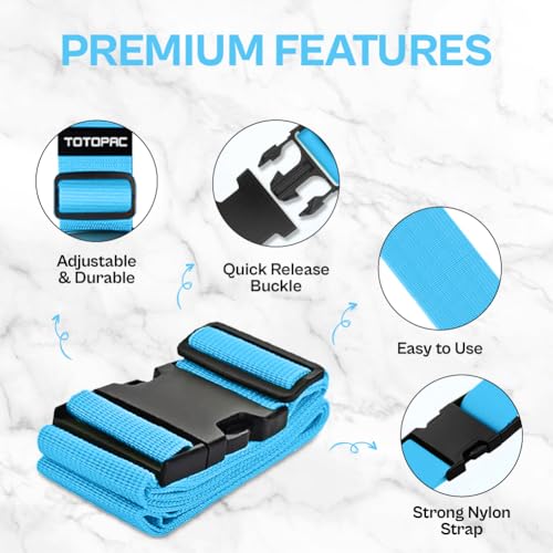 Image of 4 Pack Luggage Straps, Adjustable Suitcase Belts 72 inch x 2 inch with Quick Release Buckle, Durable Travel Accessories for Secure Luggage and Easy Identification (Blue)