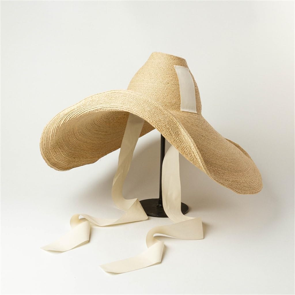 Chapeau de paille de plage grand chapeau raphia avec haut fuselé chic