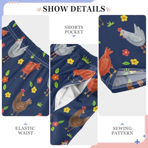 ZZXXB Rooster Flowers Print Boys Long Pants Soft Trousers Elastic Waist Kids Lounge Bottoms with Pockets S-XL4