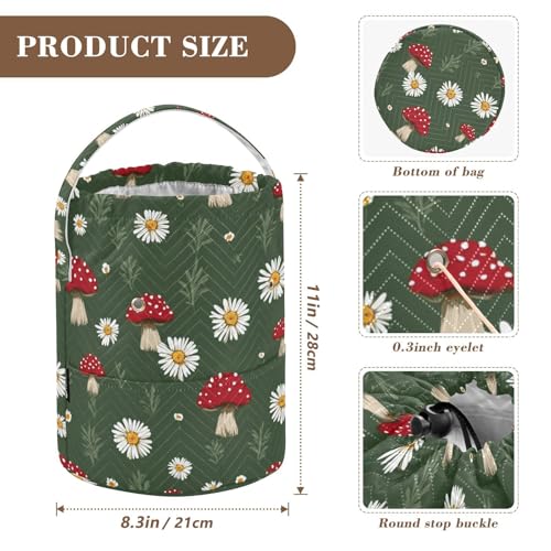 Image of Tatenale Crochet Bag Yarn Bag Knitting Project Bag with Pockets and Handle Portable Yarn Storage Organizer Tangle Free 8.3x11 InchBoho Mushroom Daisy Green08