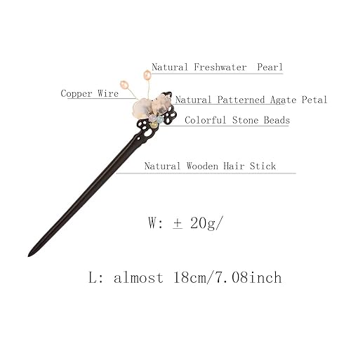 Miniatura 5 de CHOISBEING Palitos de pelo de madera, horquilla de perlas de mariposa para tenedor de cabello largo para moño, decoración de cabello de piedra de