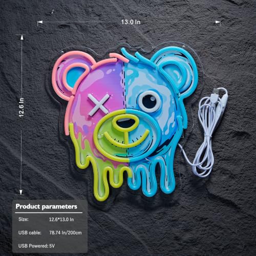 Image of Two-Tone Bear Neon Sign for Wall Decor,Cool LED Dimmable Signs Gifts for Kidsroom Men Cave Game Room Decor, Birthday Party Decoration Gift
