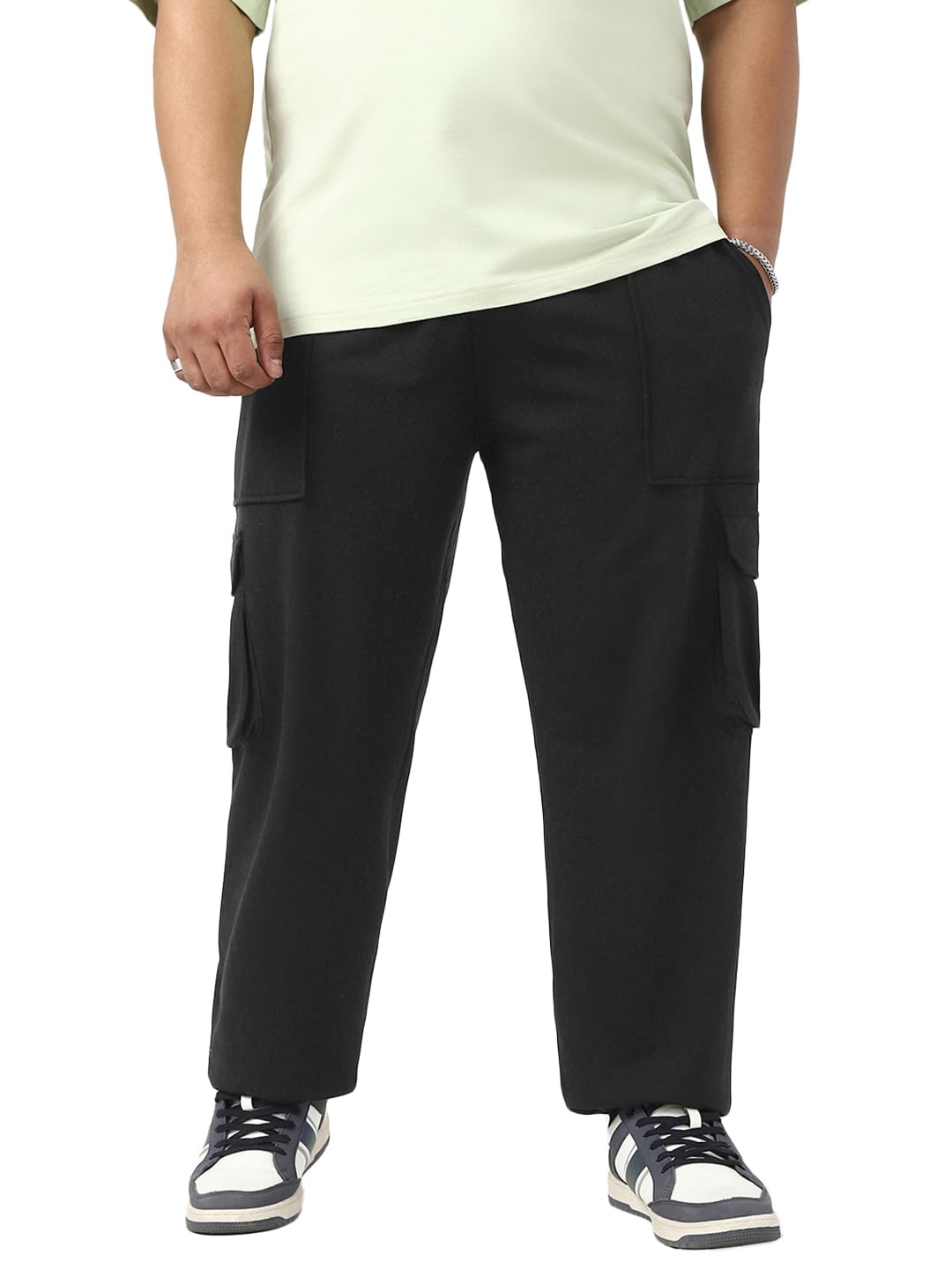 bewakoof Air 1.0 Men's Solid Oversized Fit Poly Cotton Plus Size Cargo Warm Joggers-picture-32