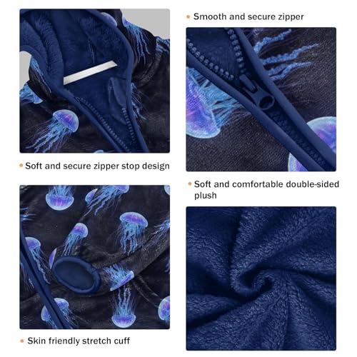 CHIFIGNO Blue Purple Jellyfish Toddler Boy Zip up Hoodie Fleece Jacket for Fall Winter 3T3