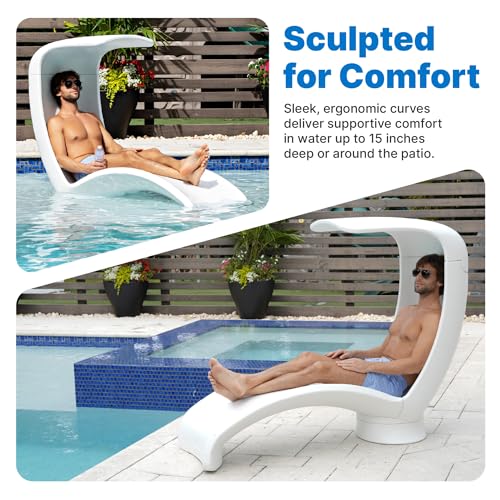 Image of Step2 Mondello Lounger with Removable Shade, Stylish Poolside Lounger, Fade-Resistant, Waterproof Patio Furniture for Sun Shelf, Use in Pools up to 15-Inches of Water, Weighted, White