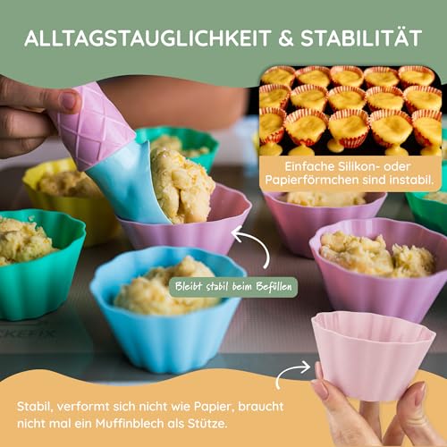 Backefix Silikon Muffinförmchen 24 Stück – 7,5 x 4 cm und 100 ml pro Cup, wiederverwendbare Cupcake Förmchen statt Einweg, formstabil… – Ansicht 6