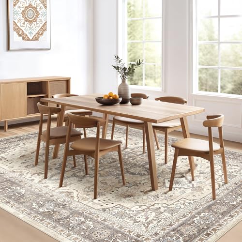10x14Ft Area Rugs Living Room: Washable Boho Large Neutral Vintage Soft Rug Stain Resistant Farmhouse Non Slip Indoor Floor Carpet for Bedroom Nursery Kids Playroom Office Dining Room- Beige Brown