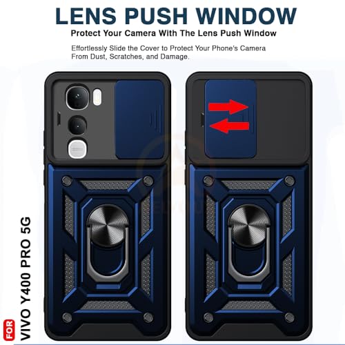 Image of Armor Bumper Back Cover Case for Vivo Y400 Pro 5G | Rotating Camera Cover, Ring Holder & Kickstand | Heavy Duty & 360 Degree Protection Vivo Y400 Pro 5G Back Cover (Blue)