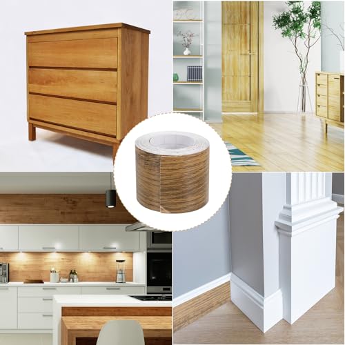 Image of uxcell 2 Roll Wood Grain Tape, 1.97 inch x33 Ft Realistic Textured Repair Tape Self Adhesive Wood Textured Patch with Tool for Floor Wall Door Table Cabinets Furniture Home Decor(Coffee Color)