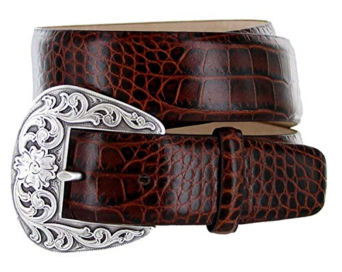 S5359K_Western Alligator Embossed Genuine Full-Grain Cowhide Leather Belt, 1-1/2" Wide2