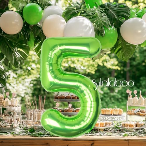Image of 40 Inch Green Number 5 Balloon Lime Big Large Helium Number 0-9 | Giant Digital 5th Foil Mylar Party Balloon for Birthday Party Anniversary Graduation Decorations