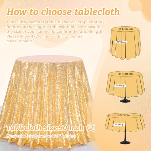 Image of B-COOL Gold Sequin Tablecloth Party Decorations: 90 Inch Round Table Cloth Sequins Fabric Overlay for Indoor Outdoor Dining Parties