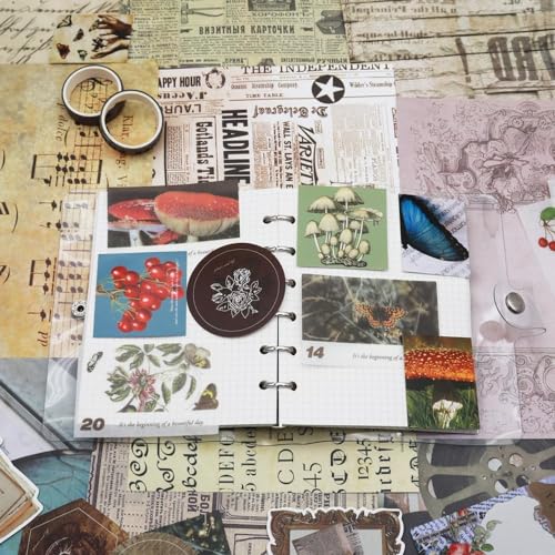 Image of MGNLR Vintage Aesthetic Scrapbook Kit(346Pcs) Scrapbooking Supplies Kit with Bullet Junk Journal,Stationery,A6 Grid Notebook Journaling Gift for Girl (Post Office Brown Scrapbook), Paper