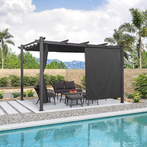 PURPLE LEAF Pergola Aluminium 4 x 3 m avec Rideau, Pergola Jardin Extérieur Toit Coulissante, Tonnelle de Jardin Tissu Teint en Fil, Gris