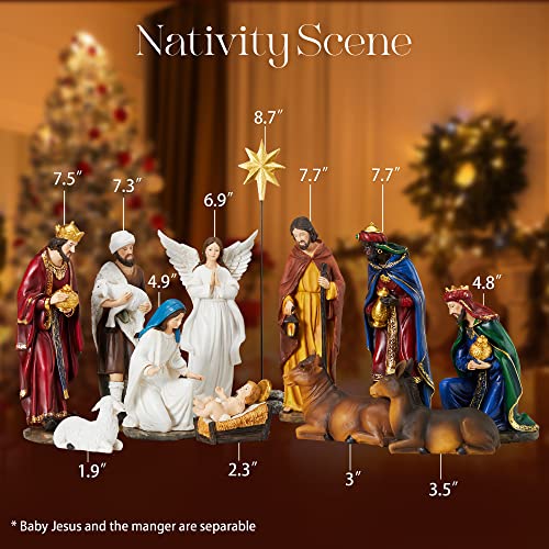 Besblee Nativity Sets For Christmas Indoor Set Of 13 Pieces 7.9 Inches Tabletop Holidays Decor Nativity Scene Resin Figurines Set Religious Decorations Collection Gifts #TOP1