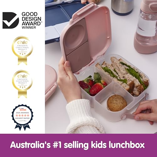 Image of b.box Mini Lunch Box Kids | 4.25 Cup Leak Proof Bento Box for Kids Ages 3+ | 3 Compartment Snack Containers, School Lunch Container, Dishwasher Safe, BPA-Free, PFAS-Free - Blush Crush