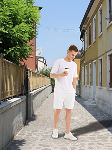 Yukaichen Men's Linen Casual Classic Fit Shorts Flat Front Drawstring Summer Beach Shorts With Pockets White L #TOP4